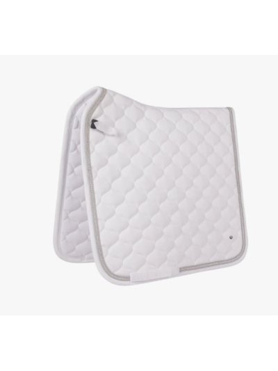 White dressage saddle pad with two decorative cords and rhinestones for horse – Sparkle - QHP