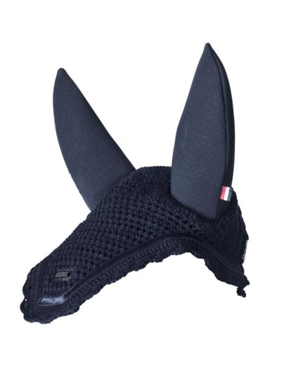 Bonnet en crochet bleu marine avec oreilles en néoprène anti-bruit pour cheval et poney KLNelly - Kingsland