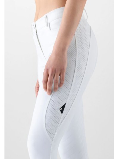 White competition breeches with micro-perforated insert (knee grip) for women Curtek - Equiline