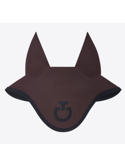 Bonnet anti-bruit marron chocolat avec le logo noir brodé à l'avant pour cheval - Cavalleria Toscana