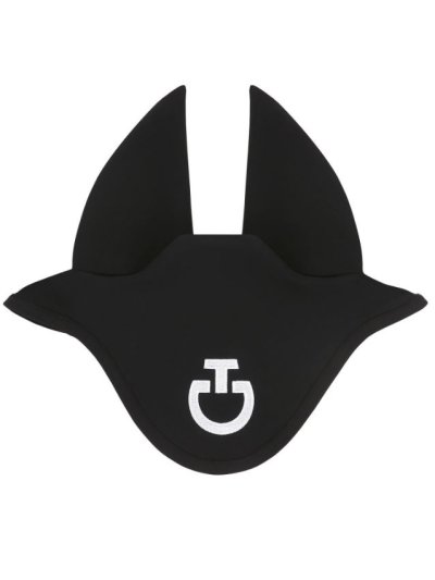 Bonnet anti-bruit noir avec logo brodé blanc pour cheval et poney - Cavalleria Toscana