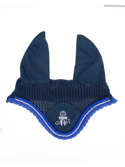 Navy blue crochet earmuffs with rhinestones and thin rigid ears for horses - Imperial Riding