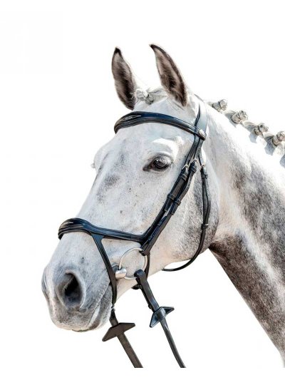Bride de travail noire avec muserolle large et pespuntes pour cheval E-143 - Prestige