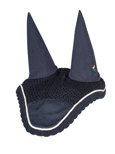 Orejeras de crochet azul marino con orejas elásticas y cordón blanco para caballo (full) Roma - Equiline