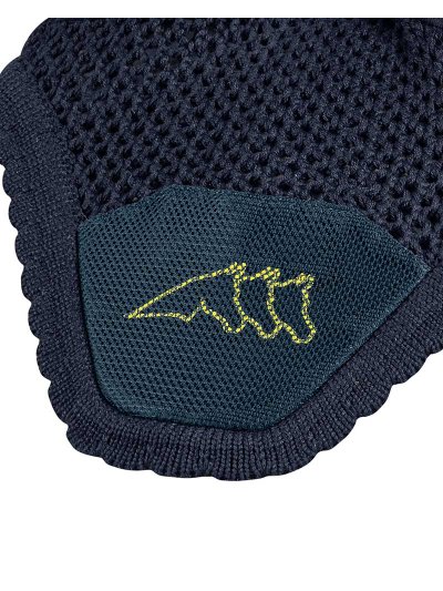 Orejeras de crochet azul marino con orejas elásticas y logo amarillo para caballo (full) Cora - Equiline - imagen 2