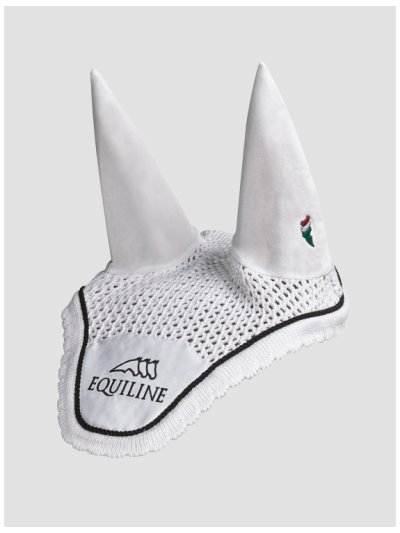 Orejeras de crochet blancas con orejas elásticas y cordón negro para caballo Outline - Equiline