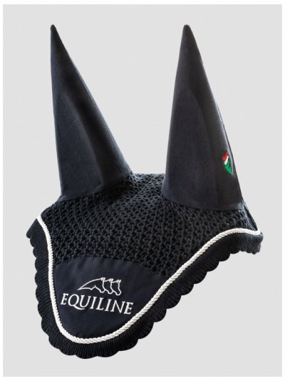 Orejeras de crochet azul marino con orejas elásticas y cordón blanco para caballo Outline - Equiline