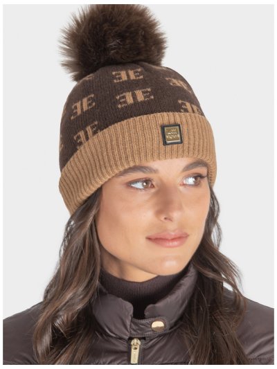 Brown knitted hat with pompom and fleece interior Egife - Equiline