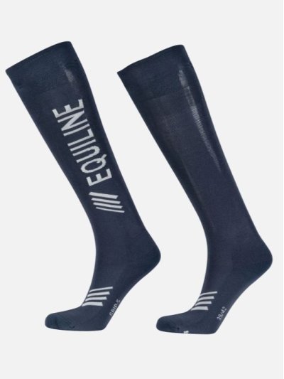 Calcetines de caña alta azul marino con el logo en vertical Clavec - Equiline