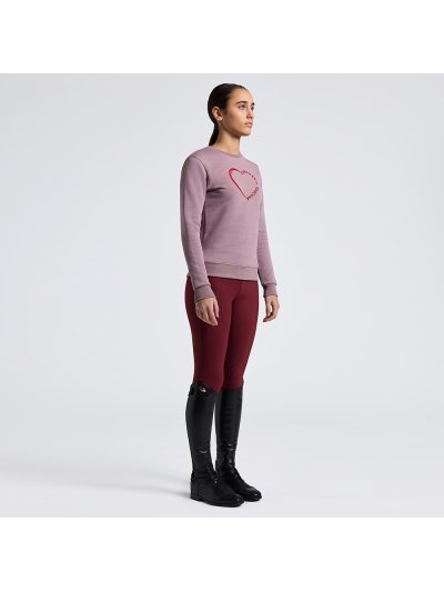 Sudadera de algodón lila con corazón rojo bordado para niña - Cavalleria Toscana
