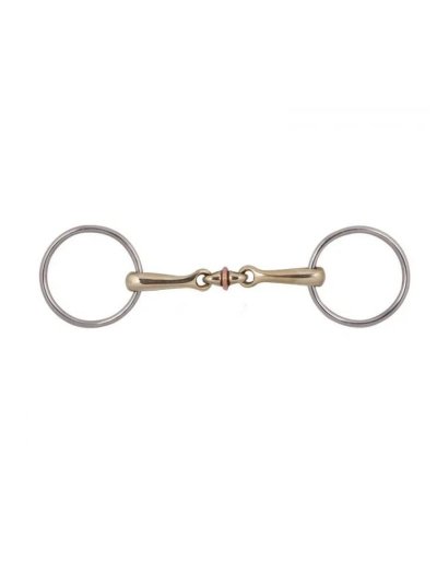 Filete dorado inoxidable de 3 piezas con rodillo y anillas de 15mm y diámetro 4,6cm para caballo - Zaldi