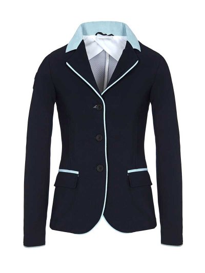 Americana de concurso azul marino con cuello alcántara azul claro para niña GP - Cavalleria Toscana