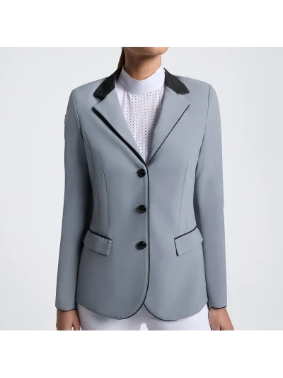 Americana de competición azul grisáceo (Windward Blue) con cuello de alcántara y botones para mujer GP - Cavalleria Toscana