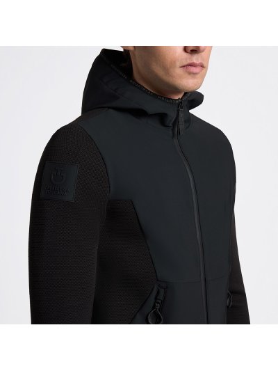Chaqueta softshell técnica de punto negra con capucha para hombre - Cavalleria Toscana
