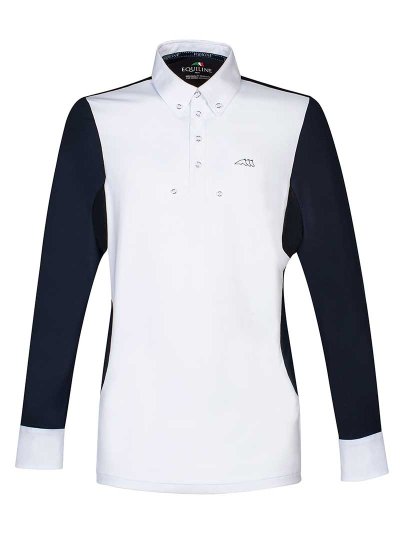 Polo de compétition à manches longues blanc et bleu marine pour homme Opalite - Equiline