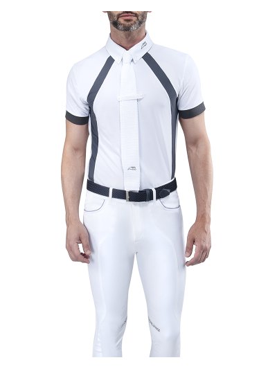 Polo de competición de manga corta blanco y azul marino para hombre Carter - Equiline