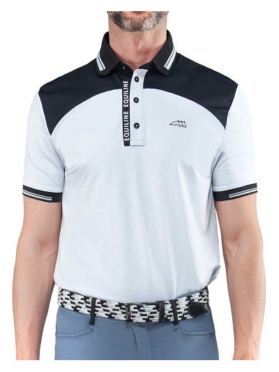 Polo de entrenamiento de manga corta blanco y negro para hombre Cyprian - Equiline
