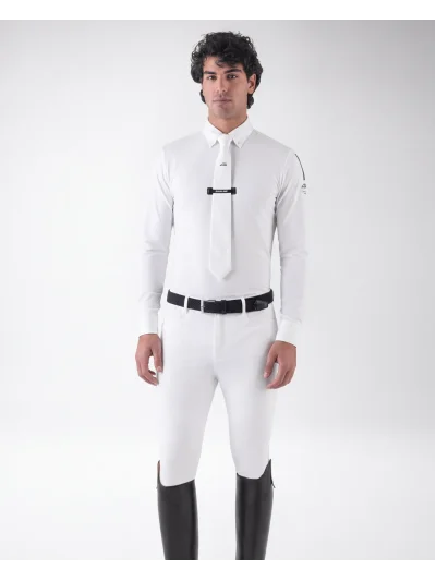 Polo de concurso de manga larga blanco para hombre EQCAMIC - Equiline
