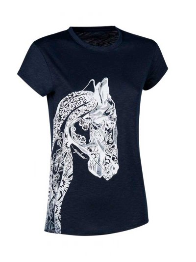 T-shirt fine à manches courtes bleu marine avec ilustración et brillants pour femme Mood - Equiline