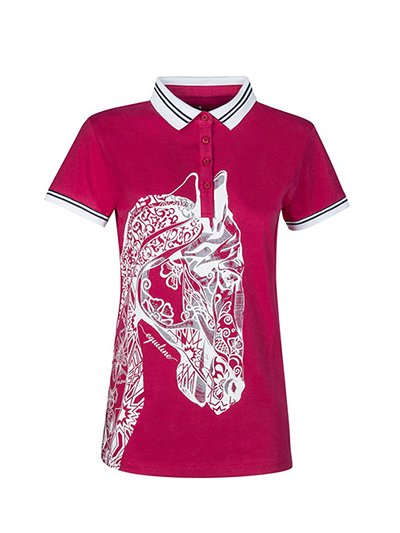 Polo pink color with abstract horse drawing on the front for women model Pansy - Equiline