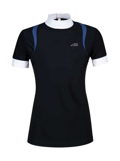 Polo de compétition à manches courtes noir, bleu et blanc pour femme Essenza - Equiline