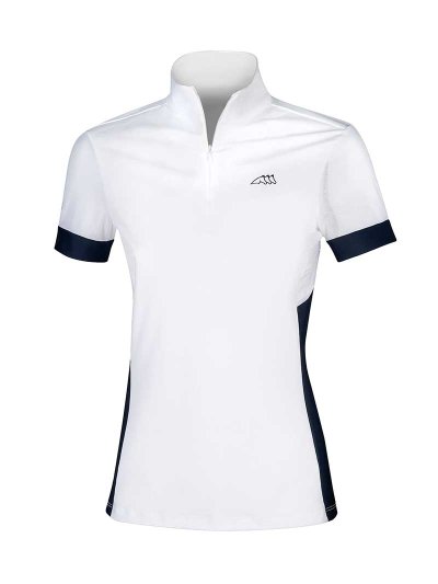 Polo de compétition à manches courtes blanc et bleu marine pour femme Estelle - Equiline