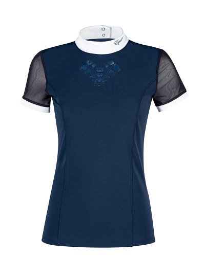 Polo de compétition à manches courtes bleu marine avec manches de maille pour femme Isabeli - Equiline