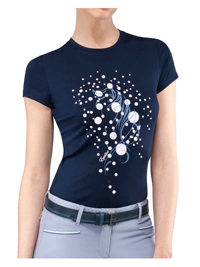T-shirt d'entraînement à manches courtes bleu marine à strass pour femme Eulalia - Equiline