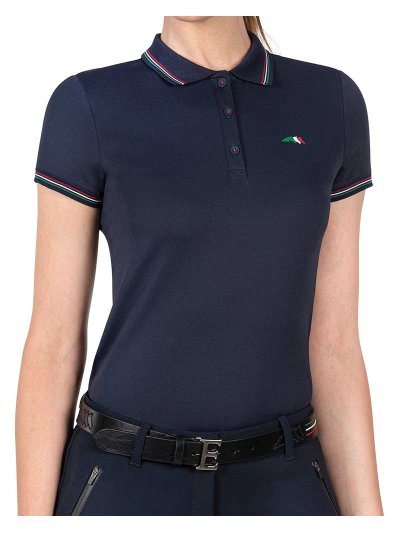 Polo en piqué d'entraînement à manches courtes bleu marine pour femme Creuse - Equiline