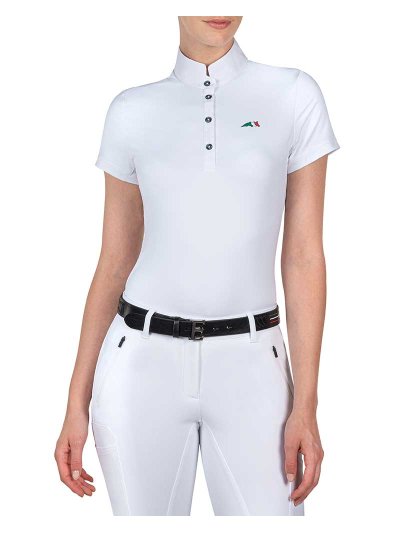 Polo de compétition à manches courtes blanc pour femme Canche - Equiline