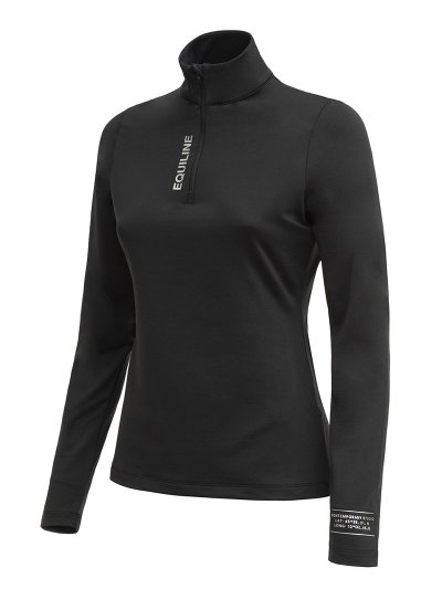 T-shirt d'entraînement à manches longues noir avec demi-fermeture éclair pour femme en hiver Maglia - Equiline