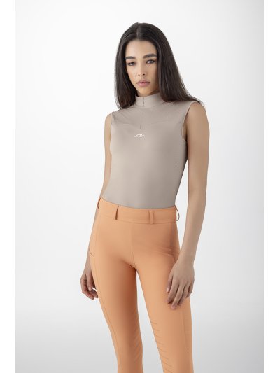 Sleeveless beige (Tortora) training polo with micro-perforated details Crevec - Equiline