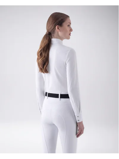 Polo de concurso de manga larga blanco con mangas de tul para mujer EQGOLO - Equiline - imagen 2