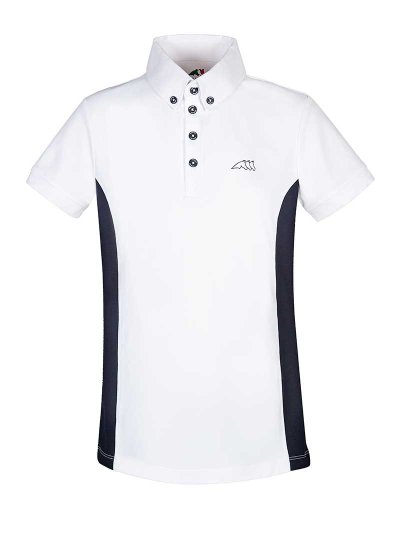 Polo de piqué de competición de manga corta blanco y azul marino para niño Dark - Equiline