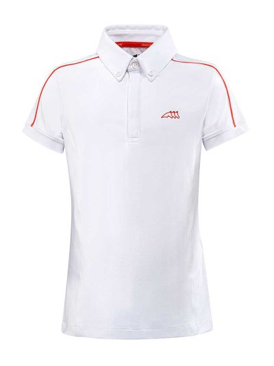 Polo de competición de manga corta blanco y naranja para niño Joshua - Equiline