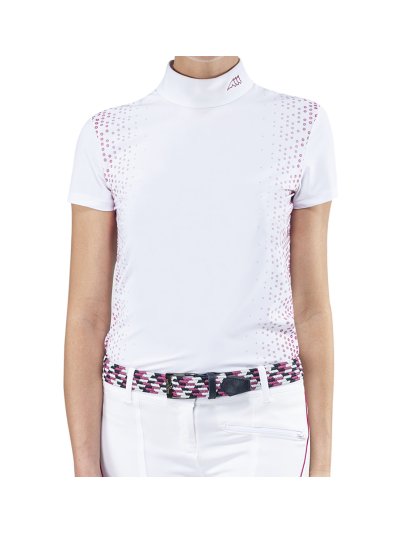 Polo technique de compétition à manches courtes blanc et rose pour fille Jiji - Equiline