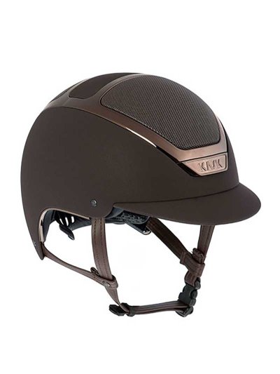 Casco de equitación marrón oscuro mate con cromado cobrizo (Brown) Dogma Chrome Light - Kask