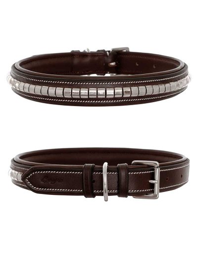 Collar para perro de piel marrón oscuro con remaches plateados - Horse'in