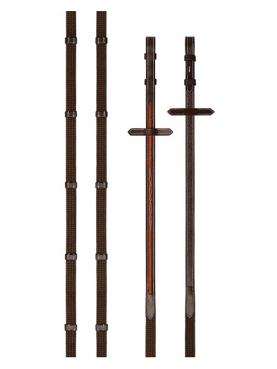 16mm Dark Brown and Hazelnut Leather and Cotton Reins with 5 Stoppers for Horse – E-89 - Prestige - imagen 2