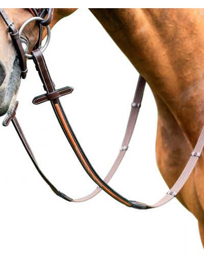 16mm Dark Brown and Hazelnut Leather and Cotton Reins with 5 Stoppers for Horse – E-89 - Prestige