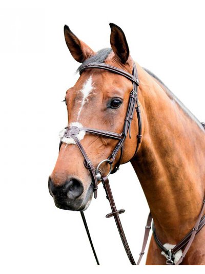 Bride de travail marron foncé avec muserolle mejicana pour cheval E-80 - Prestige