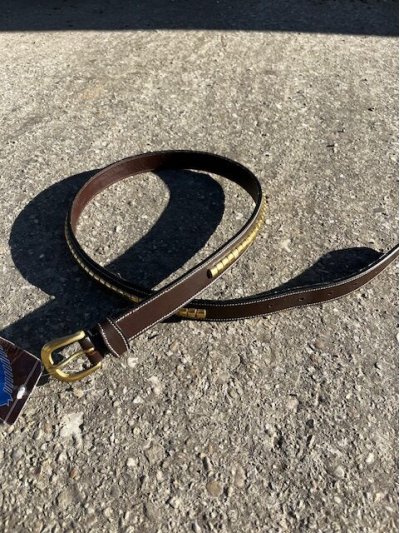 Cinturón de cuero marrón con detalles dorados para mujer - Horse In