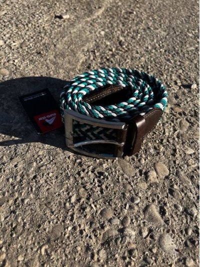 Cinturón estrecho trenzado elástico tricolor (azul marino, verde y blanco) unisex - euro star