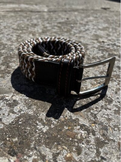 Cinturón trenzado elástico tricolor (verde, marrón y blanco) negro y rojo unisex - Manfredi