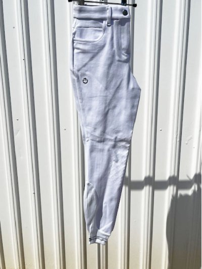 White Piqué Riding Pants with Pockets and Knee Grip for Girls - Cavalleria Toscana