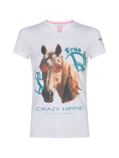 Camiseta Color blanco con dibujo de caballo hippie y brillantes en la parte delantera para niña Hippie Horse - Imperial Riding
