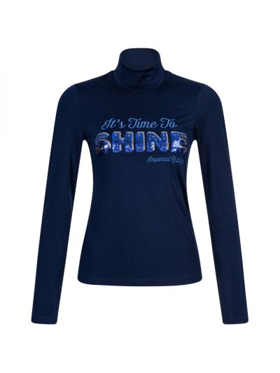 Camiseta técnica de entrenamiento de manga larga azul marino con lentejuelas para niña Spotted - Imperial Riding