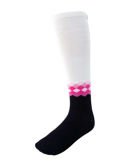 Calcetines blanco roto/crema y negros con rombos rosas en el tobillo Criss Cross - Imperial Riding