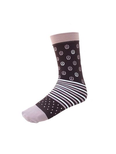 Calcetines técnicos marrones con herraduras, rayas y topos Lucky horse shoe - Imperial Riding