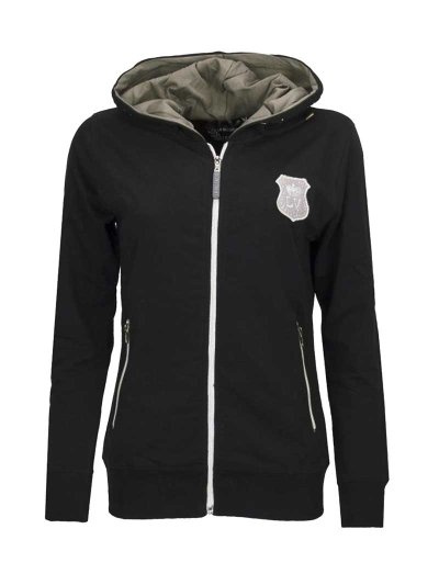 Black zip hoodie with rhinestones for women Geeske - La Valencio
